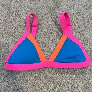 ONEONE Pink Blue Orange Colorblock Triangle Bikini Top Adjustable Straps Medium